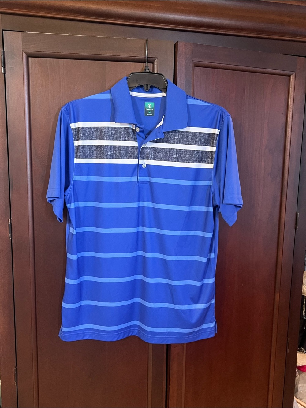 Pro Tour Royal Blue Striped Polo with Contrast Chest